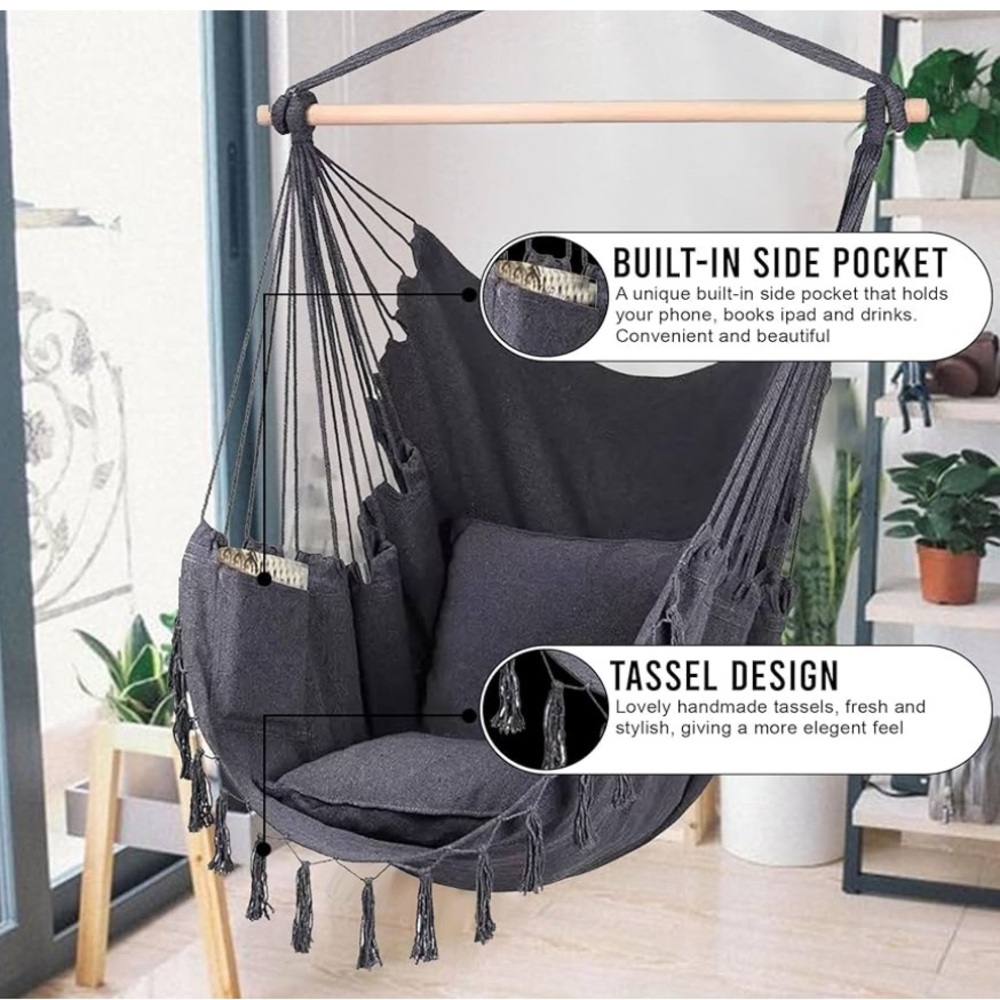 New!! Cozy Gray Hammock Chair - Picture 5 of 10